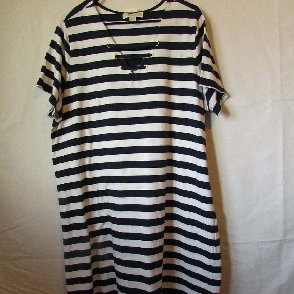 Michael Kors black and white striped t-shirt dress